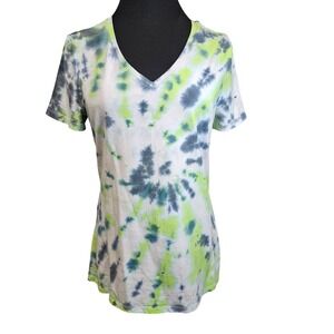Kelleydeeee OG Tie Dye V Neck T Shirt Cotton Blend Green Blue Gray Medium